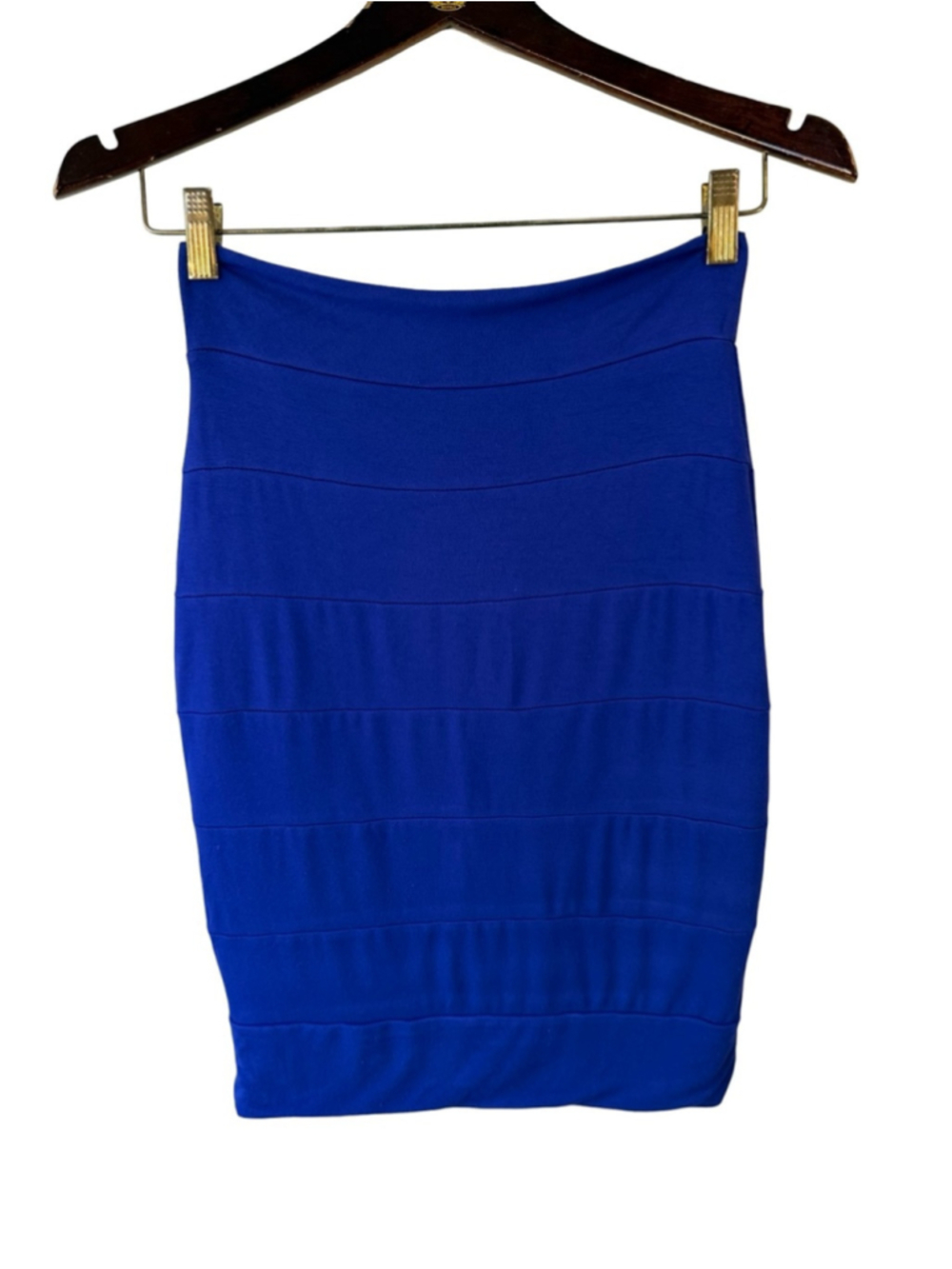 Blue Sky Royal Blue Bamboo Blend Mini Pencil Skirt Size XS Bodycon Bandage - Picture 2 of 10